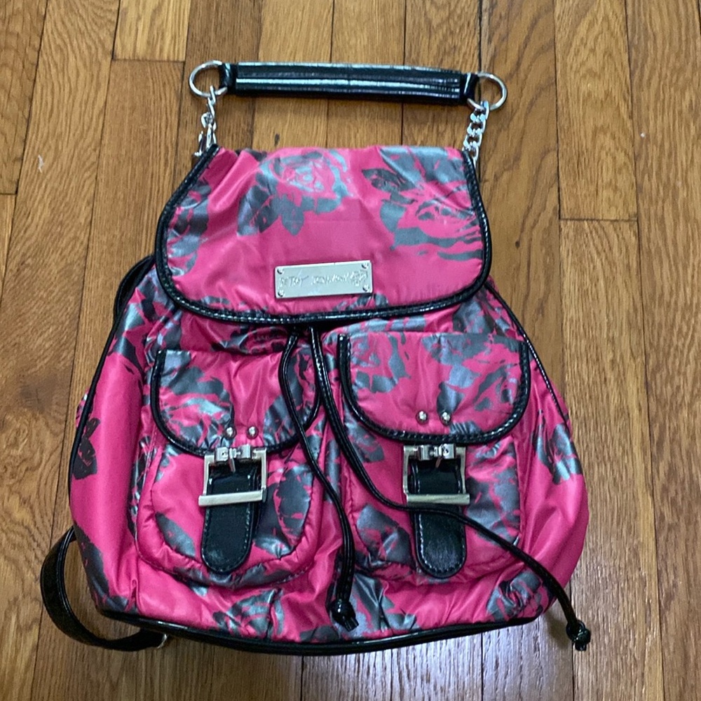 Betsey Johnson pink rose print shoulder bag